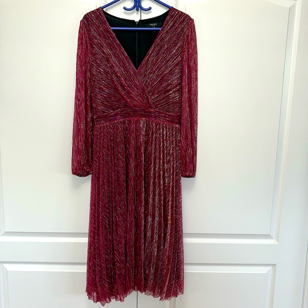Worn once! Shimmer flowy evening dress, size 14 in plum colour